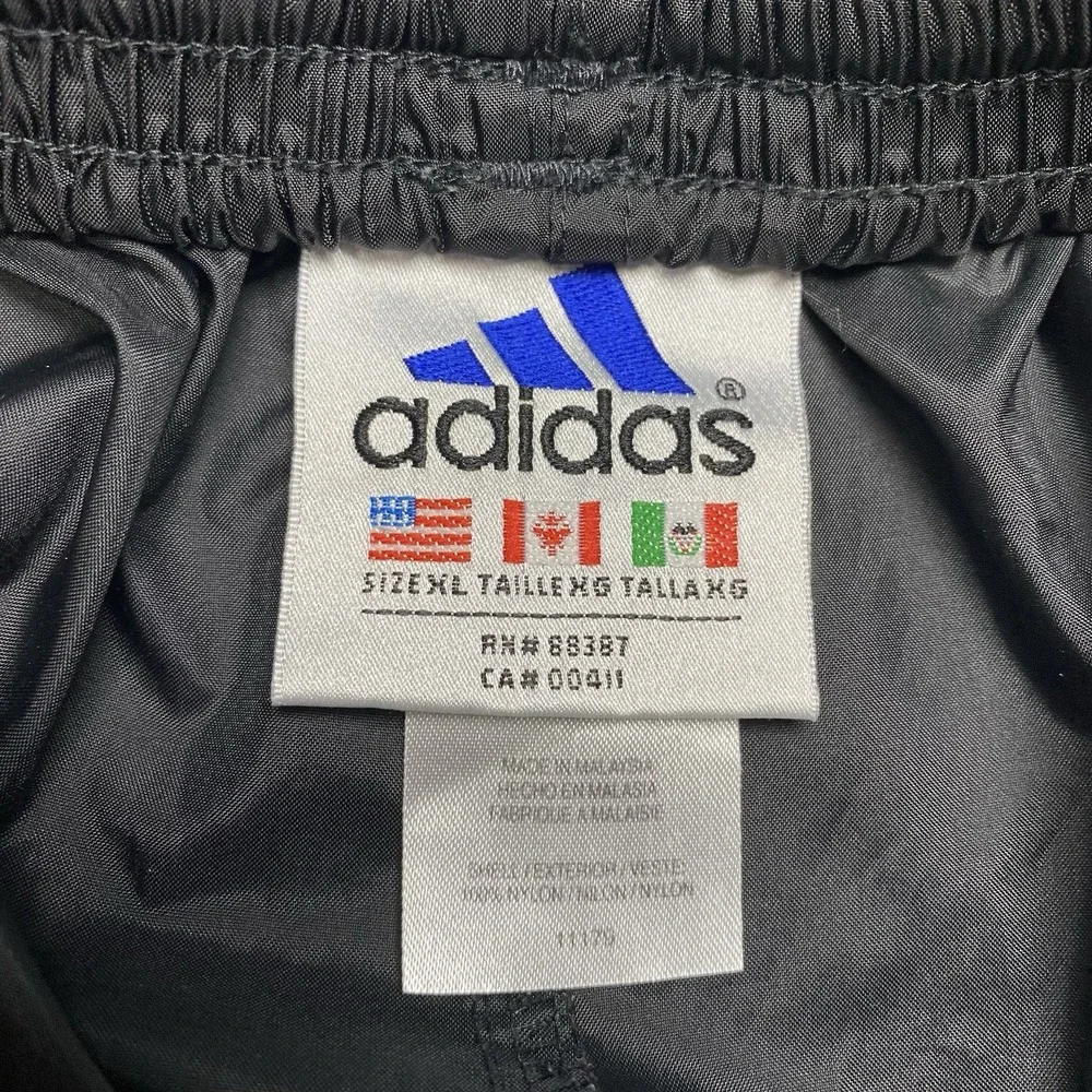 Y2K Adidas Track Pants Mens XL Warm Up Windbreaker Nylon Reinforced Knees Black
